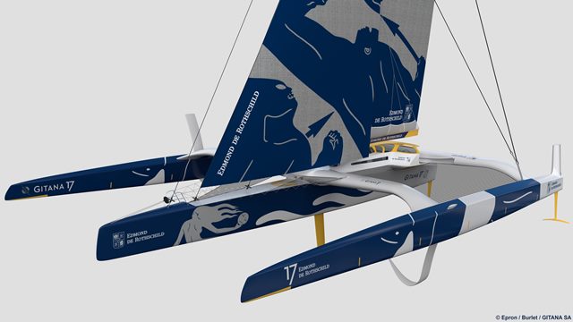 panorama náutico, maxi trimarán Edmond de Rothschild